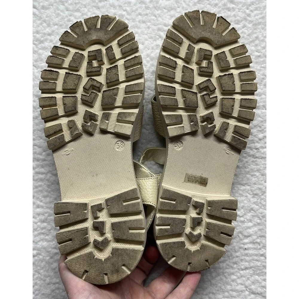 Sesto Meucci Sandals Womens 38 Cream Pebbled Leather Fisherman Chunky Lug-sole